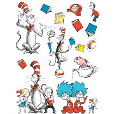 dr seuss and the cat in the hat stickers on a white background,