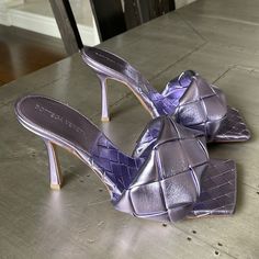 Brand New With Box And Dustbag Guaranteed Authentic Size 39 Luxury Purple Sandals With Open Heel, Luxury Purple Open Heel Heels, Luxury Purple Evening Sandals, Luxury Purple Leather Sandals, Designer Purple Sandals For Formal Occasions, Bottega Veneta Stretch Sandals, Gold Ankle Chain, Bottega Veneta Heels, Purple Sandals