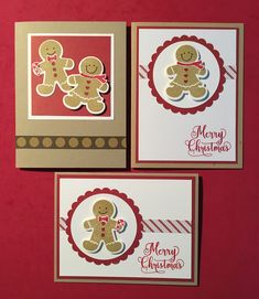 three christmas cards with ginger cookies on them