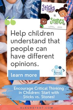 children sitting at a table with a sign that says help children understand that people can have different opinions