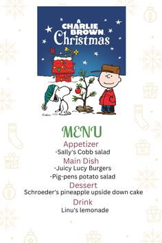 the menu for charlie brown's christmas dinner