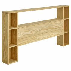 a wooden shelf with shelves on each side