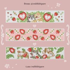 cross stitch pattern with hearts, flowers and birds on pink background for valentine's day