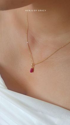 Dainty 14k gold filled Ruby Necklace as birthday gift for July born girlies. Ruby represents wealth and prosperity. You can wear this necklace as a daily reminder that your health is the greatest wealth ❤️ Chain : 1.4 mm chain (slightly thicker than the most dainty 1 mm chain) Ruby : approximately 9 mm long, teardrop shape, wrapped with 14kgf wire This Ruby pendant necklace is dainty and delicate, please wear with care. It's better to take it off before sleeping or showering to prevent breaking Red Birthstone Jewelry For Her, Elegant Red Birthstone Necklace Gift, Elegant Red Birthstone Necklace For Gift, Red Birthstone Jewelry Gift For Her, Red Birthstone Jewelry As A Gift For Her, Red Dainty Birthstone Jewelry, Red Dainty Birthstone Necklace, Red 14k Gold Birthstone Necklace, Dainty Red Birthstone Jewelry