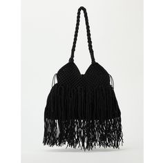 Nwt Zara Woman Macrame Shopper Shoulder Bag Purse Black Black Bohemian Crochet Bag Handwoven, Black Beach Bag With Tassels, Black Bags With Tassels For Summer, Black Tasseled Hobo Bag, Black Tassel Bags For Summer, Black Handwoven Festival Bag, Elegant Black Crochet Bag For Beach, Black Bohemian Bag With Fringe, Bohemian Crochet Bag With Fringe For Shopping