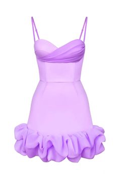 This fitted bustier mini dress in lavender color is a perfect choice for a romantic date or a stroll at night at a beach resort. The drapery on the bodice makes the look airy and playful while the fitted cups and bones corset in the upper part reveals sexy curves of the body. Lined. Bustier Dress Casual, Bustier Mini Dress, Boned Corsets, Romantic Date, Bustier Dress, Lavender Color, Beach Resort, Dress Materials, At Night