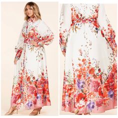 I Dream Of Spring Floral Maxi Garden Border Print Maxi Dress Features A Button-Down Front, Bishop Sleeves, And An A-Line Silhouette That Gathers At The Waist With A Removable Belt Accessory. Self & Lining: 100% Polyester Garden Border, Spring Maxi Dress, Border Print, Floral Maxi, Spring Floral, Printed Maxi Dress, Pink White, A Line, Maxi Dress