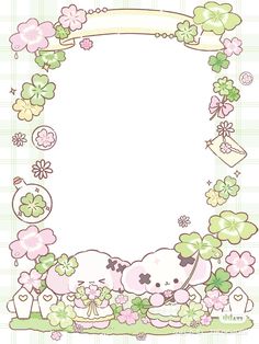 an image of a cartoon character with clovers and flowers on the border, as well as