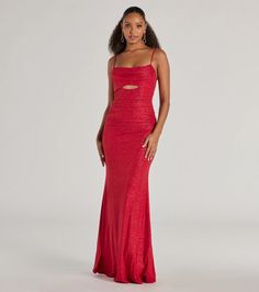 Keep it sparkly in the lustrous Harley glitter formal dress at black-tie weddings and parties! Made with glitter knit fabric, this floor-length dress will make you shine. Her square cowl neckline and adjustable spaghetti straps accentuate your figure along her mermaid silhouette, while the cutout underbust adds a touch of allure. Complete the look with teardrop earrings.Fit & FeaturesGlitter knit fabric lined with stretchy knitAdjustable spaghetti strapsSquare cowl neckline, back zipper and hook-eye closureCutout underbustMermaid silhouette﻿Runs true to size Glitter Formal Dress, Orange Homecoming Dresses, Purple Homecoming Dress, Backless Dress Short, Green Homecoming Dresses, Beach Wedding Guest Dress, Mermaid Glitter, White Homecoming Dresses, Lace Dress Styles