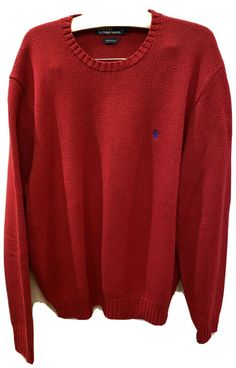 Polo Ralph Lauren Mens XL Red Knit Crewneck Pullover Sweater. Good Condition. Shipped with USPS Priority Mail. Approximately measurements when laying flat Pit to pit - 25” Length - 27” 100% cotton Classic Red Sweater With Ribbed Collar, Casual Red Polo Sweater For Winter, Red And Blue Logo, Homecoming Outfit, Red Pullover Sweater, Pullover Sweater Men, Logo Knit, Red Pullover, Ralph Lauren Mens