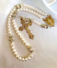 Crystal Rosary, White Rosary, Pearl White Spiritual Rosary As Gift, Wedding Silver Pearl Rosary, Spiritual Pearl White Rosary Gift, Elegant White Pearl Rosary, Pearl Rosary For First Communion, Spiritual Style, Our Father Who Art In Heaven, Rosary Beads Catholic