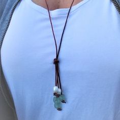 ❤️My exciting new Unisex Boho Beach Collection ! These great adjustable necklaces fit all and are all the trend. Stack them, mix them, wear multiple or alone. Add to your Neck Mess Style! Some of this collection will include clay essential oil defusing beads, sea glass, and pearls. This necklace is adjustable to fit most people. The adjustable knots are easy to use and make it possible for you to adjust to a bracelet or anklet... as tight or loose as you like. To open, move the slider knot close Casual Jewelry With Sliding Knot For Vacation, Casual Summer Jewelry With Adjustable Length, Casual Beach Necklace With Sliding Knot, Casual Beach Jewelry With Adjustable Cord, Everyday Adjustable Waxed Cord Necklace, Trendy Long Beach Necklaces, Casual Handmade Jewelry For Everyday Use, Trendy Beach Jewelry With Sliding Knot, Trendy Jewelry With Adjustable Cord For Vacation