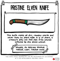 a drawing of a knife with the caption'pristine even knife '