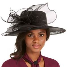 Boldly Stylish With Elegant Feathered Accents, This Dressy Hat From August Hats Is Chic For Special Occasions. Brim Approx. 4-1/2" Wide; One Size Mesh And Feather Accents At Side Polypropylene/Feathers All Proceeds From Your Purchase Will Be Used To Help Rescued Animals Get The Love And Care They Need, Thank You For Shopping With Us! Chic Spring Evening Hats, Chic Evening Hats For Spring, Fitted Evening Hats For Spring, Elegant Black Summer Hat, Elegant Fitted Spring Hat, Brimmed Evening Hat For Spring, Chic Summer Evening Hats, Chic Fitted Hat For Church, Chic Evening Hats For Summer