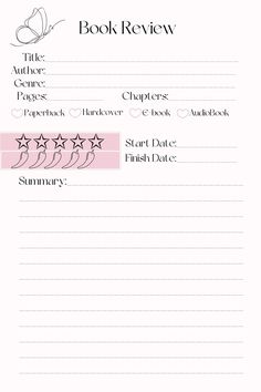 the book review page is shown with stars and hearts in pink on top of it