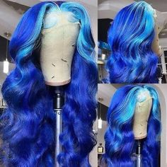 T Lace Front Ombre Blue Wig Synthetic Hair Full Wig for Women Party Wig Blue Wig, #AD, ##Party, #Ad, #Women, #Full, #Hair Wigs Install, Blue Lace Front Wig, Frontal Wig Hairstyles, Creative Hair Color, Wavy Wigs, Blue Wig, Pretty Hair Color, Human Virgin Hair, Colored Wigs