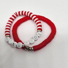 Red Custom Name Bracelet For Friendship, Adjustable Red Beaded Bracelets For Personalized Gift, Themed Personalized Red Bracelets, Themed Red Bracelet For Friendship, Personalized Themed Red Bracelets, Football Bracelet, Port Arthur, Alabama Roll Tide, Custom Bracelet