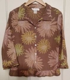 Brown Collared Blouse For Spring, Collared Brown Blouse For Spring, Brown Collared Spring Blouse, Spring Collared Brown Blouse, Brown Floral Print Shirt For Spring, Spring Brown Floral Print Shirt, Spring Floral Print Brown Shirt, Linen Shirts Women, Brown Shirt