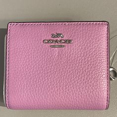 Beautiful Spring Color Wallet By Coach Snap Closure For Main Compartment And Zippered Coin Pocket With Coach Logo Charm 3 Credit Card Slots, 1 Id Window, Full Bill Compartment Measures Approx 4 1/4 “ Elegant Everyday Purple Wallets, Elegant Purple Everyday Wallet, Silver Leather Wallets, Elegant Purple Bifold Wallet, Elegant Purple Wallets, Coach Silver Wallet For Everyday Use, Coach Silver Wallets For Everyday Use, Elegant Purple Leather Wallets, Purple Leather Rectangular Wallet