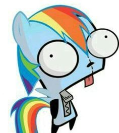 an image of a cartoon character with rainbows on his head and tongue sticking out