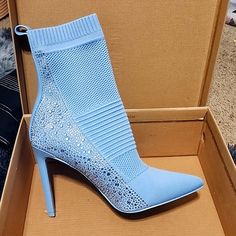 Brand New And Ready To Sparkle With You. Blue Steve Madden Stiletto Heeled Boots With Rhinestones! Shoes Heels Boots, Steve Madden, Shoes Women Heels, Heeled Boots, Stiletto Heels, Shoes Heels, Brand New, Women Shoes, Boots