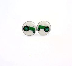 Tractor Earrings Handmade Button Earrings by outspokenjewelry, $6.99 Handmade Buttons, Green Tractors, Button Earrings, Farm Girl, Mirror Image, The Head, The Farm, Earrings Handmade, Tractor