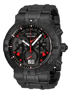 This beautiful Invicta SHAQ watch contains a Quartz movement, held by a stunning black case. Its face displays a black, grey metal dial protected by a highly resistant Flame Fusion Crystal. This timepiece is completed by a black stainless steel band and it offers water resistance of up to 200m.Imparting a formidable aesthetic, the Invicta Shaq collection embodies the attributes and energy of the world-renowned Shaquille O’Neal. Having selected key favorites, Shaq and Invicta have created a colle Black Watches With Subdials, Black Watch With Metal Round Dial, Black Chronograph Watch With Round Dial, Black Chronograph Watch With Analog Display, Black Automatic Chronograph Watch With Round Dial, Black Automatic Chronograph Watch, Black Chronograph Watches, Watch Display Case, Mens Invicta Watches