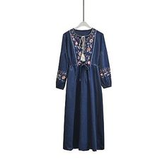 Top Rated Women Cotton Mexican Ethnic Embroidered Dress Big Swing Boho Maxi Thin Dress, Women's Dresses Boho Maxi, Embroidered Dress, Top Rated, 16 9, Women's Fashion Dresses, Women's Dresses, Dress Outfits, Cotton Blend, Womens Dresses