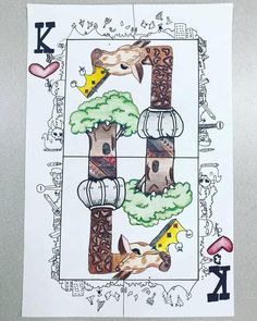 an image of a card with animals and trees on it's sides, including the letter k