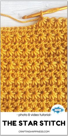 the star stitch is shown in yellow yarn