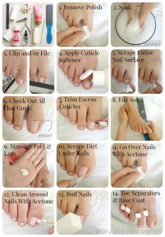 Basic Pedicure, Pedicure Tutorial, Pedicure Station, Diy Pedicure, Makeup Tip, Nail Designs Tutorial, Pedicure At Home, Pedicure Manicure, Pedicures