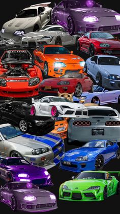 many different colored cars are shown together