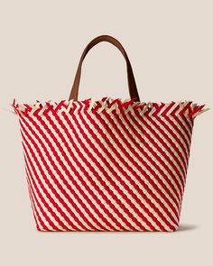 Havana Large Tote Striped | Amalfi Chic Red Straw Bag With Braided Handles, Red Beach Bag With Double Handle, Chic Red Woven Straw Bag, Red Top Handle Beach Bag, Red Top Handle Straw Bag For Travel, Red Straw Bag With Top Handle And Braided Handles, Red Straw Bag With Braided Top Handle, Red Woven Tote Beach Bag, Summer Red Straw Bag With Leather Handles