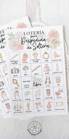 two sheets of paper with different types of jewelry on them and the words la joteria despidias de selteria written in spanish