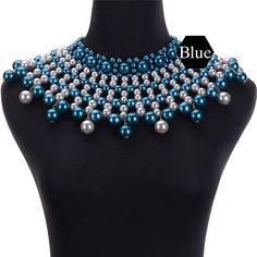 Blue Pearl Beaded Necklace For Party, Party Pearl Necklace With Silver Beads, Blue Pearl Necklace For Party, Pearl Necklace With Silver Round Beads For Party, Polished Beads Pearl Necklace For Party, Party Pearl Necklace With Polished Beads, Elegant Colorful Beads Choker For Parties, Elegant Blue Beaded Choker, Elegant Party Choker With Colorful Beads