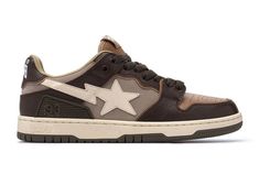 Bape Shoes Brown, Brown Bape Shoes, Aesthetic Shoes For Men, Bape Sk8 Sta, Sk8 Sta, Bape Shoes, Bape Sneakers, Ape Bape, Dr Shoes