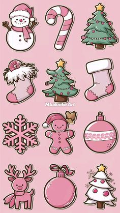 christmas stickers are shown on a pink background