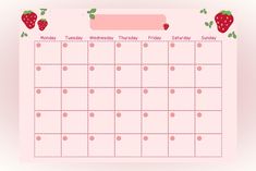 a pink calendar with strawberries on it