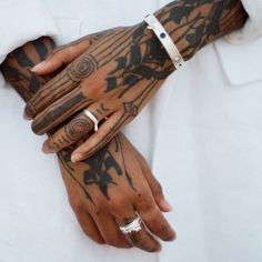 a person with tattoos on their arms and hands