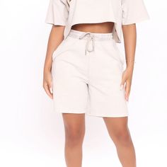 Brand New - I Just Didn’t Like How They Looked On Me. Also I Feel Like It’s A M/L Even Though The Tag Says Large Cotton Athleisure Shorts For Day Out, Casual Beige Shorts For Leisure, Casual Neutral Bottoms For Day Out, Beige Athleisure Shorts For Loungewear, Neutral Shorts For A Day Out, Spring Casual Neutral Shorts, Casual Beige Shorts For Day Out, Sporty Neutral Bottoms For Spring, Casual Neutral Shorts With Pockets