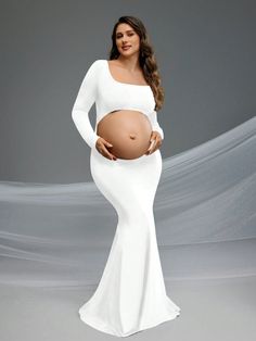 Maternity Solid Color Scoop Neck Long Sleeve Hollow-Out Minimalist Photoshoot Dress White Sexy  Long Sleeve Knitted Fabric Plain Bodycon High Stretch  Maternity Clothing, size features are:Bust: ,Length: ,Sleeve Length: Minimalist Photoshoot, Shein Maternity, Minimalist Dresses, Photoshoot Dress, Scoop Neck Long Sleeve, Maternity Photoshoot, Maternity Clothing, Retro Hairstyles, Casual Stripes