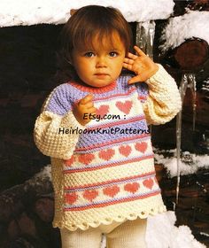 ** Instant Download Knitting Pattern PDF - 737 ** Offering a vintage pattern to make a cute and cosy Child's Tunic with Heart Motif. Instructions are given for 3 sizes. TO FIT CHEST 22- 24- 26''/ 56- 66cm; 2- 6 years approx. YOU WILL NEED Aran yarn (US Worsted weight, AU 10ply), 4.5mm and 3.75mm knitting needles, stitch holders, buttons. YOU WILL RECEIVE A PDF file of the original vintage pattern. Not the finished item or the original paper pattern. You will receive an email from Etsy immediatel Aran Jumper, Aran Knitting Patterns, Baby Cardigan Pattern, Baby Sweater Patterns, Pull Bebe, Jumper Patterns, Girls Heart, Heart Motif, Vintage Knitting Patterns