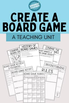 a poster with the words create a board game in black and white, on top of it