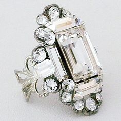 Cheryl King Couture Bridal & Evening Jewelry. Attention grabbing crystal cocktail ring featuring an Emerald Cut crystal. Right-hand rings.  Statement Rings. $235 Rings Stack, Rings Crystal, Rings Stacking, Nautical Necklace, Hand Rings, Evening Jewelry, Mermaid Jewelry, Right Hand Rings, Mermaid Necklace