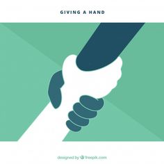 two hands shaking each other in front of a green and blue background with the words giving a hand