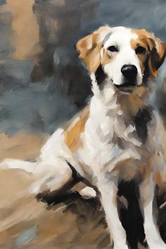 a painting of a dog sitting on the ground