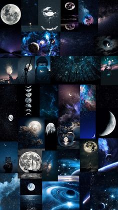 a collage of different images with stars and planets