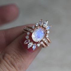 Birthstone Stacking Rings, Moonstone Engagement, Custom Wedding Rings, Moonstone Engagement Ring, Three Rings, Wedding Ring Set, Moonstone Ring, Gold Engagement, Gold Engagement Rings