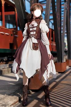 Fabric: Satin, Serge Color: White/Brown Style: Punk Include: Dress*1 (Any of the accessory is not included.) Dress Size (IN) Dress Bust Waist Dress Length S 30 Medieval Outfit, People Reference, Punk Dress, Awesome Outfits, Steampunk Costume, Brown Style, Outfit Design, Doll Fashion, Style Punk