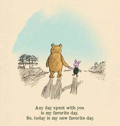 a winnie the pooh birthday card with an image of a bear and pig holding hands